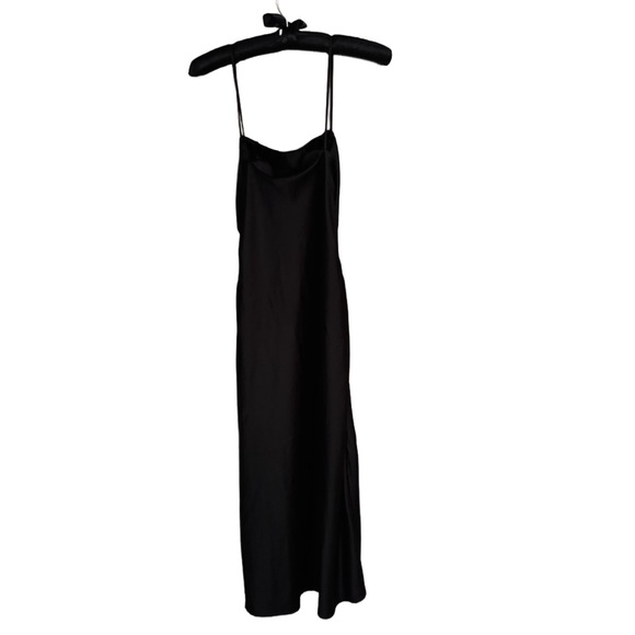 Zara Black Ruched Lingerie Style Slip Dress Left Side Zip Up/Sexy Leg Slit Sz M - Picture 6 of 7